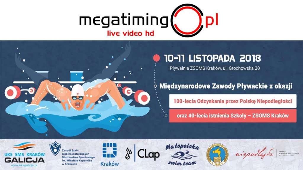 Międzynarodowe Zawody Pływackie z okazji  100-lecia Odzyskania przez Polskę Niepodległości oraz 40-lecia istnienia Szkoły – ZSOMS Kraków