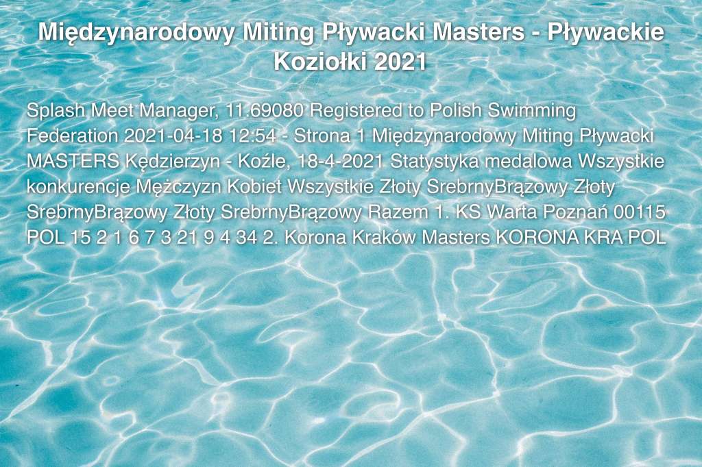 Międzynarodowy Miting Pływacki Masters - Pływackie Koziołki 2021