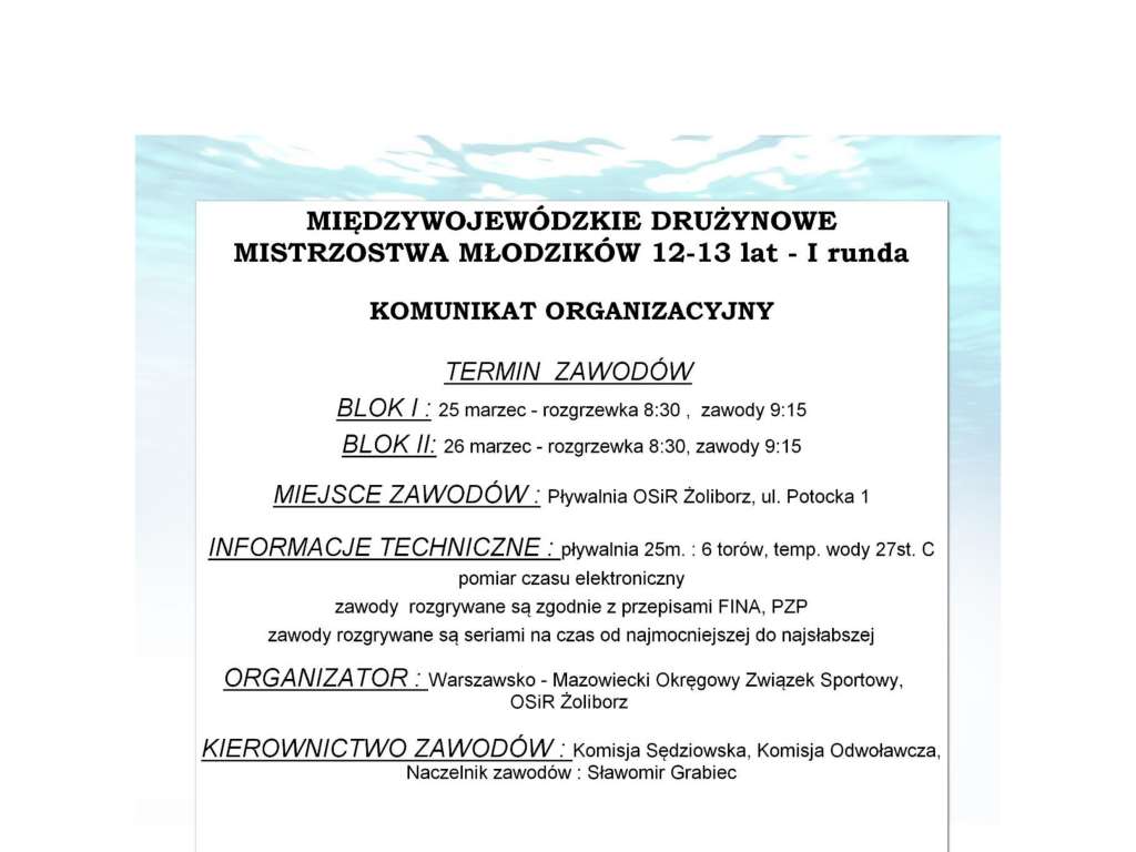 Międzywojewódzkie  Drużynowe Mistrzostwa Młodzików 12, 13 lat