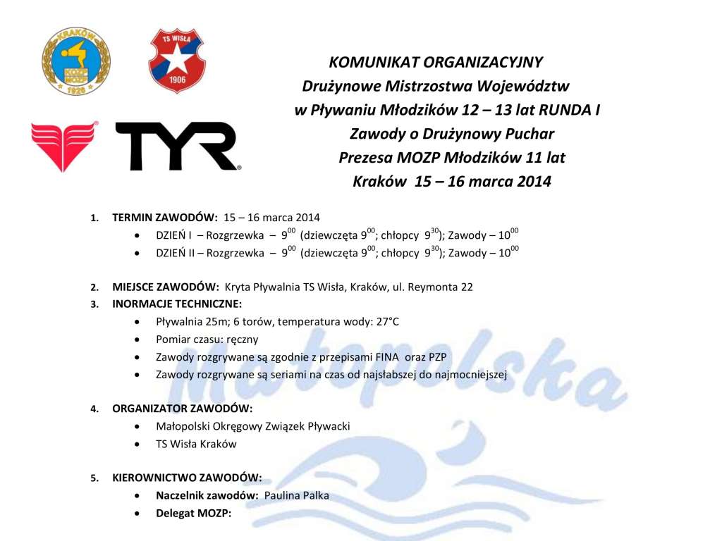 Międzywojewódzkie  Drużynowe Mistrzostwa Młodzików  12 - 13 lat
