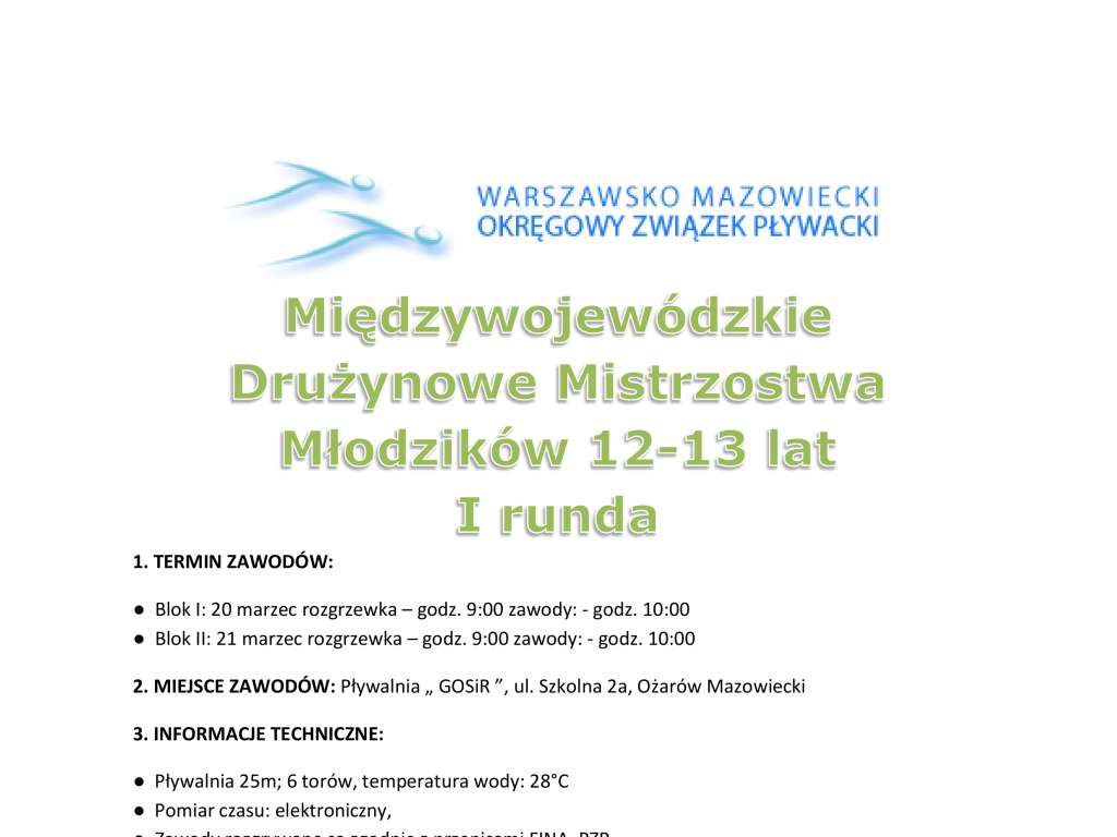 Międzywojewódzkie  Drużynowe Mistrzostwa Młodzików  12 - 13 lat
