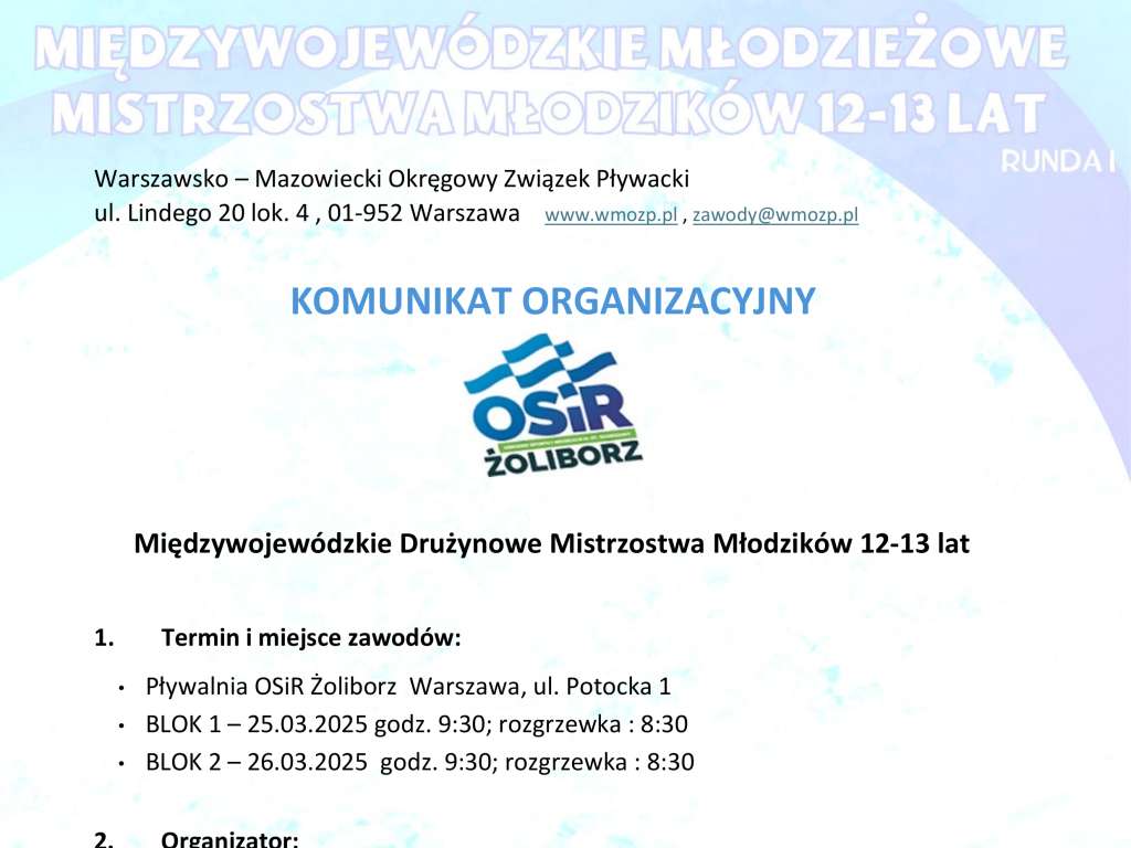 Międzywojewódzkie Drużynowe Mistrzostwa Młodzików 12-13 lat I Runda