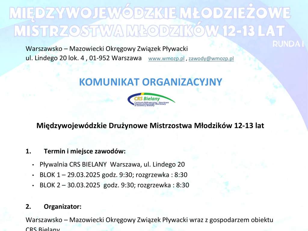 Międzywojewódzkie Drużynowe Mistrzostwa Młodzików 12-13 lat I Runda