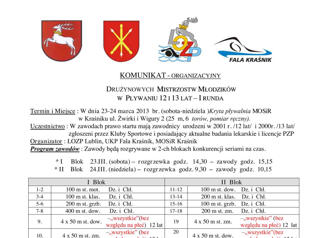 Międzywojewódzkie  Drużynowe Mistrzostwa Młodzików  12 - 13 lat –   I Runda