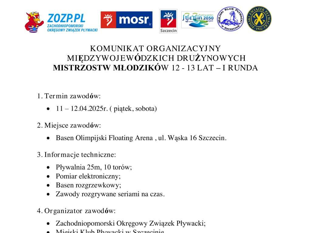 Międzywojewódzkie Drużynowe Mistrzostwa Młodzików 12-13 lat I Runda