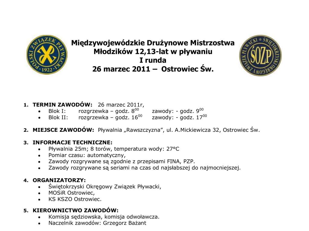 Międzywojewódzkie Drużynowe Mistrzostwa Młodzików 12 - 13 lat – I runda