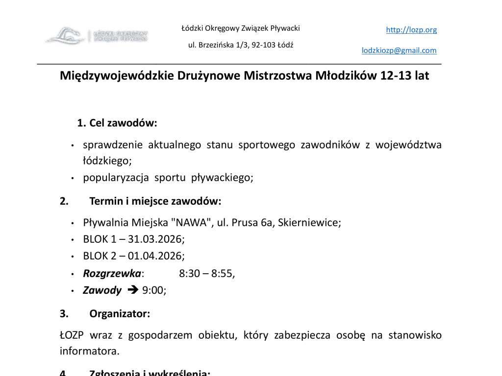 Międzywojewódzkie Drużynowe Mistrzostwa Młodzików 12-13 lat Runda I