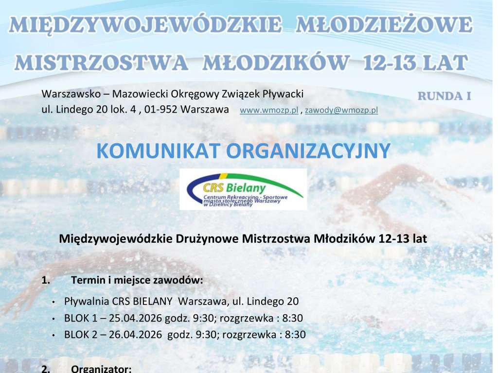 Międzywojewódzkie Drużynowe Mistrzostwa Młodzików 12, 13 lat, runda I