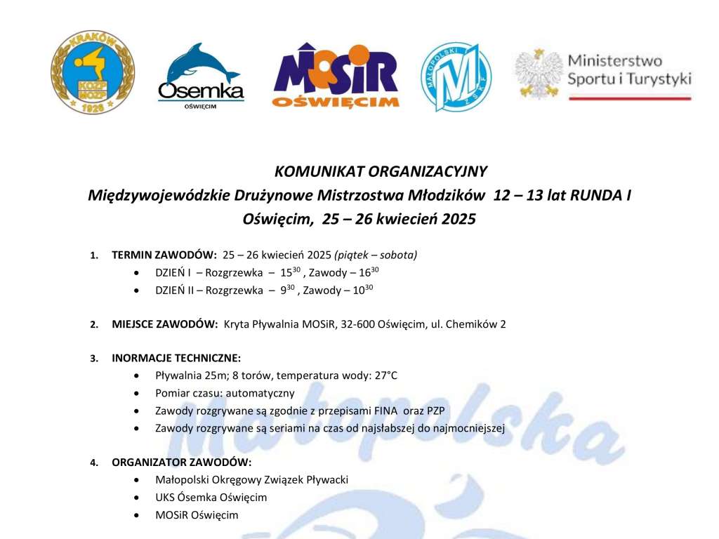 Międzywojewódzkie Drużynowe Mistrzostwa Młodzików  12 – 13 lat Runda I