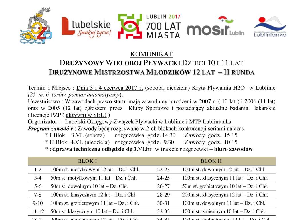 Międzywojewódzkie Drużynowe Mistrzostwa Młodzików 12 lat - II runda. Drużynowy Wielobój Pływacki Dzieci 10-11 lat