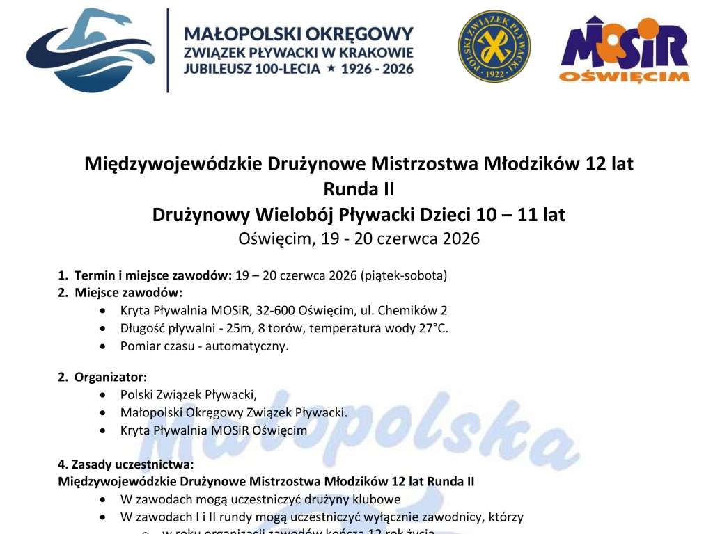 Międzywojewódzkie Drużynowe Mistrzostwa Młodzików 12 lat RUNDA II Drużynowy Wielobój Dzieci 10-11 lat
