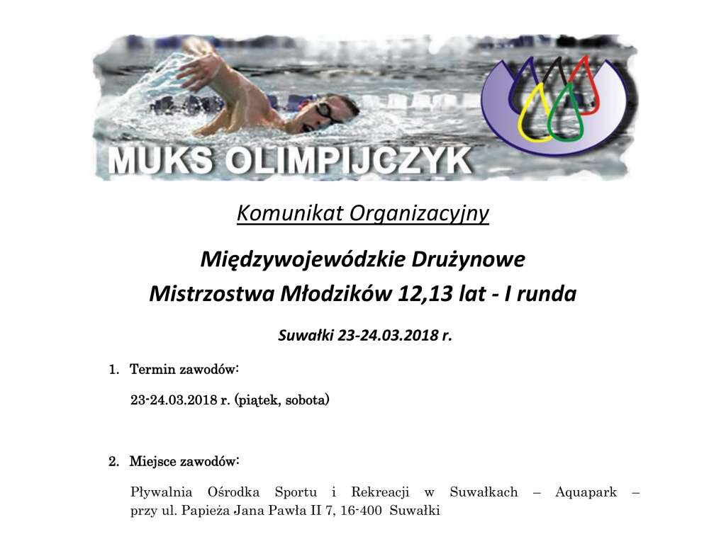 Międzywojewódzkie  Drużynowe Mistrzostwa Młodzików 12,13 lat I runda