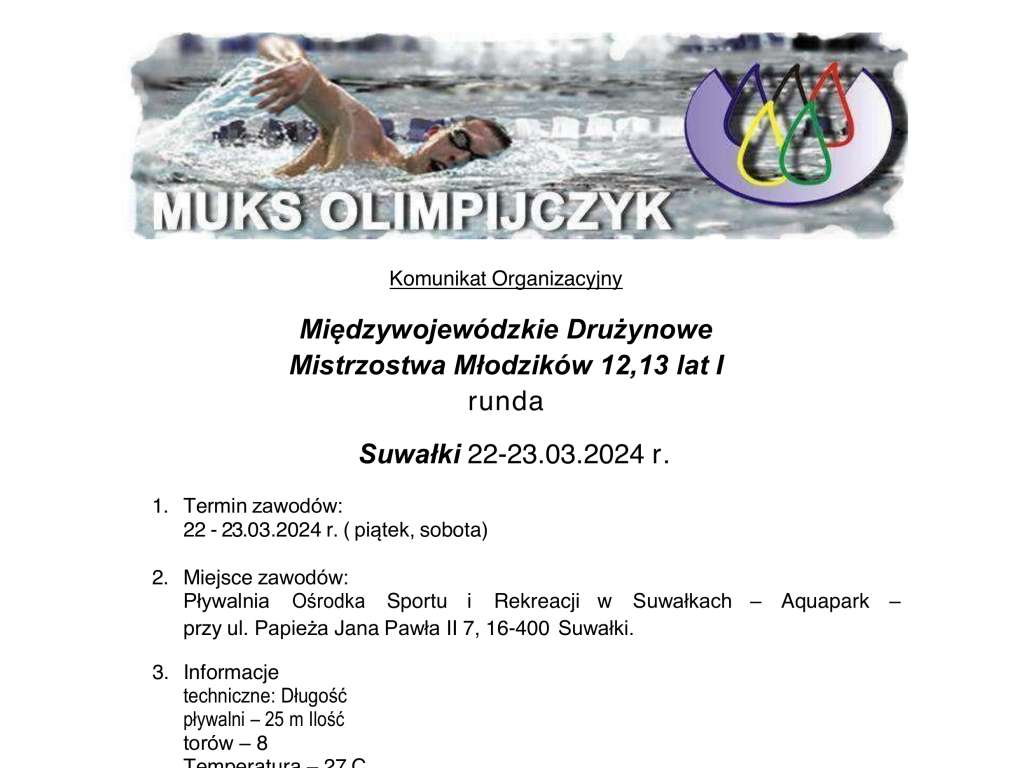 Międzywojewódzkie Drużynowe Mistrzostwa Młodzików 12,13 lat I runda