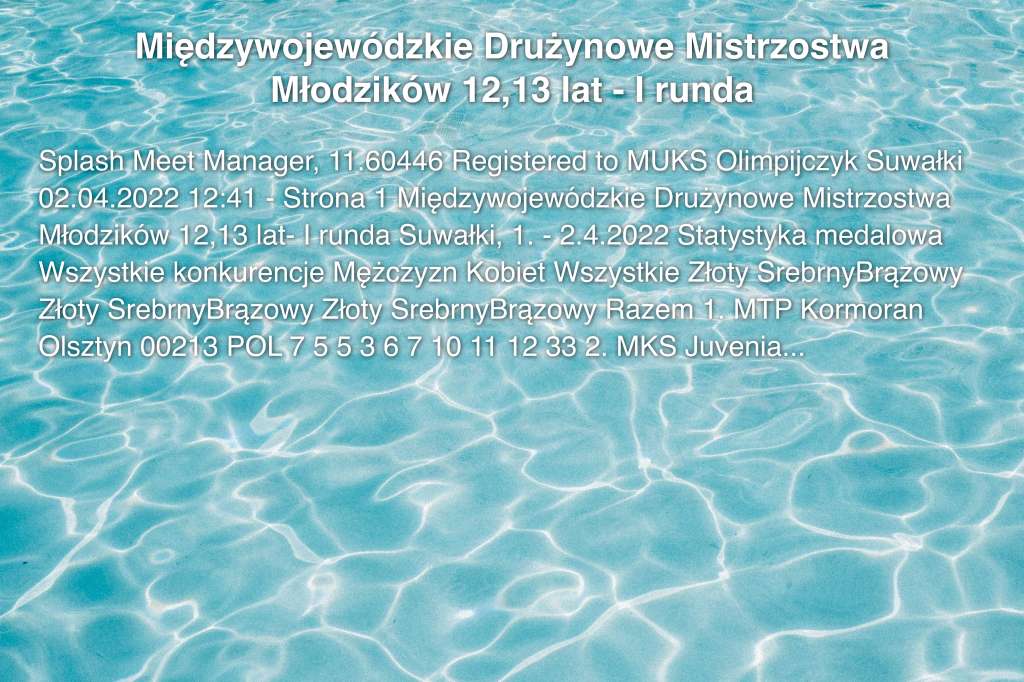 Międzywojewódzkie Drużynowe Mistrzostwa Młodzików 12,13 lat - I runda