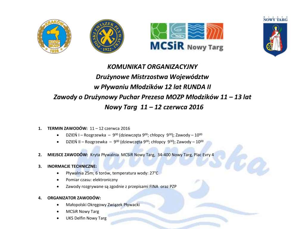 Międzywojewódzkie Drużynowe Mistrzostwa Młodzików 12lat Runda II Drużynowy Puchar Prezesa MOZP