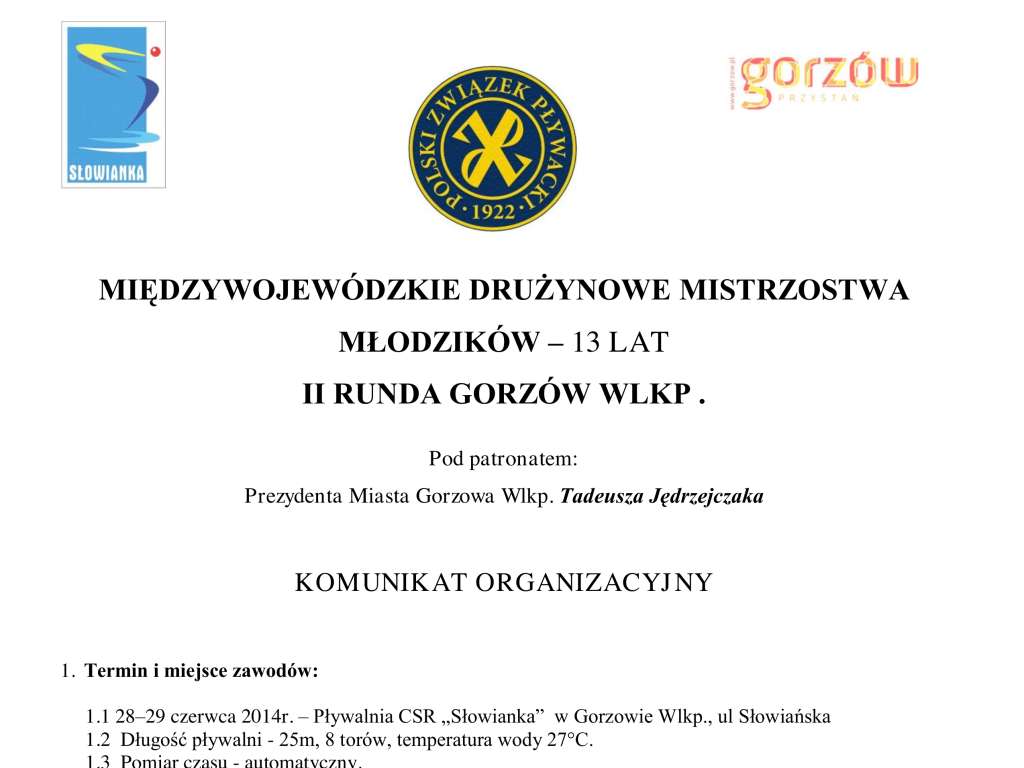 Międzywojewódzkie  Drużynowe Mistrzostwa Młodzików  13 lat