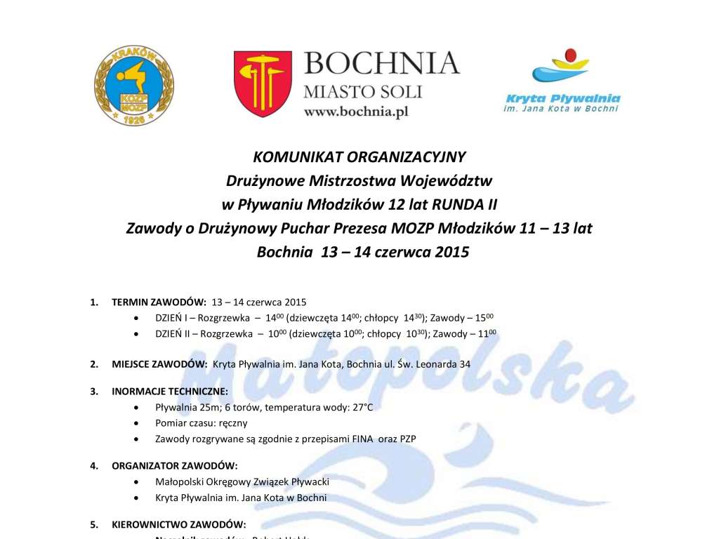 Międzywojewódzkie Mistrzostwa Młodzików 12 lat II Runda, Zawody o Drużynowy Puchar Prezesa MOZP Młodzików 11 – 13 lat