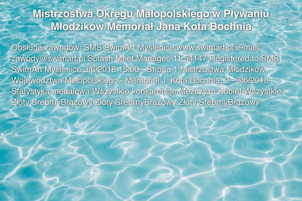 Mistrzostwa Okręgu Małopolskiego w Pływaniu Młodzików Memoriał Jana Kota Bochnia