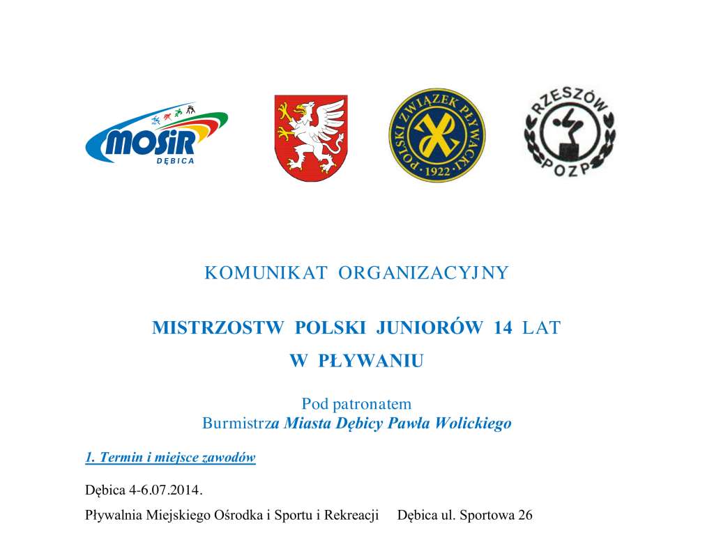 Mistrzostwa Polski Juniorów 14 letnich w pływaniu