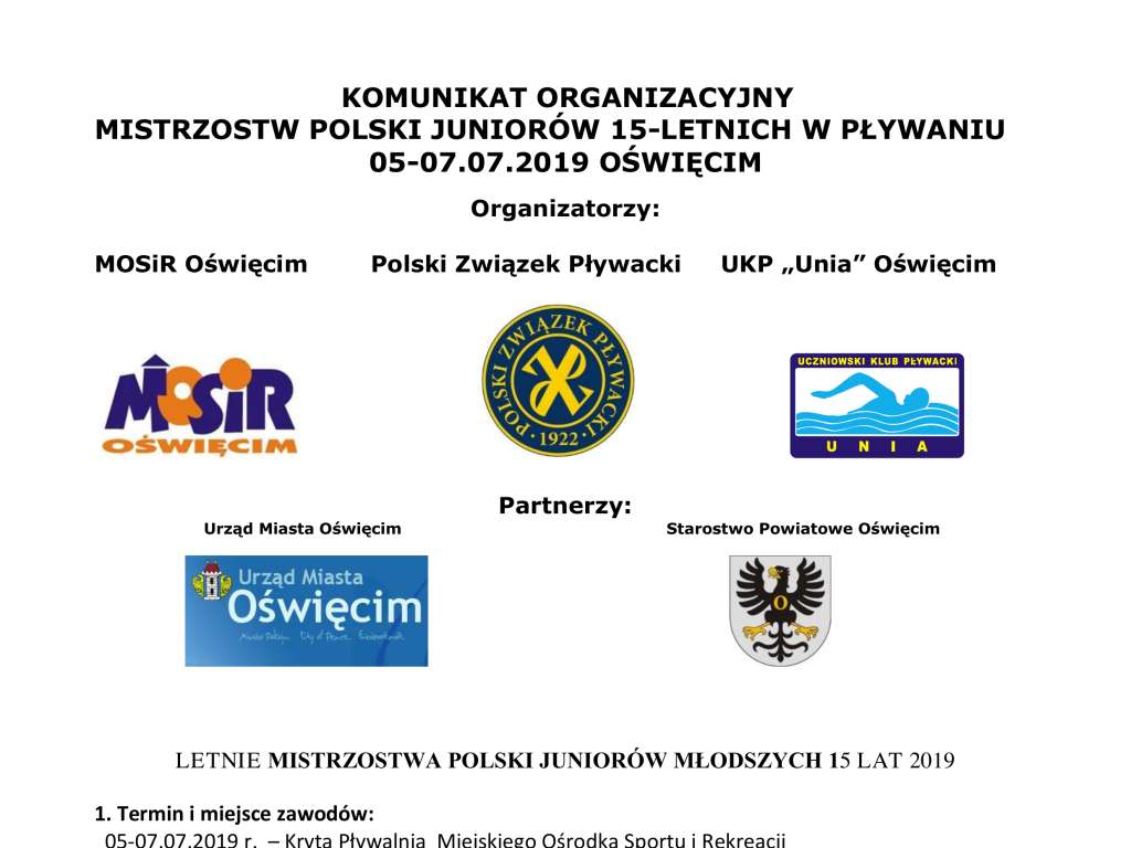 Mistrzostwa Polski Juniorów 15 lat w pływaniu