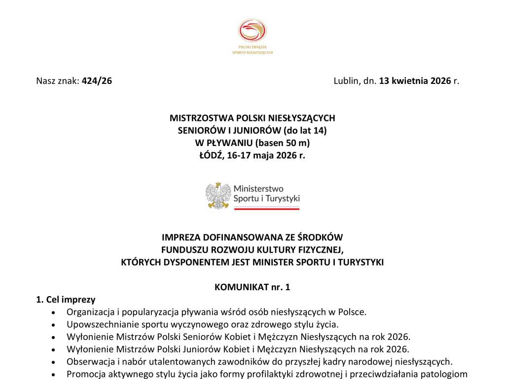 Mistrzostwa Polski Niesłyszących Seniorów i Juniorów do lat 14 w pływaniu