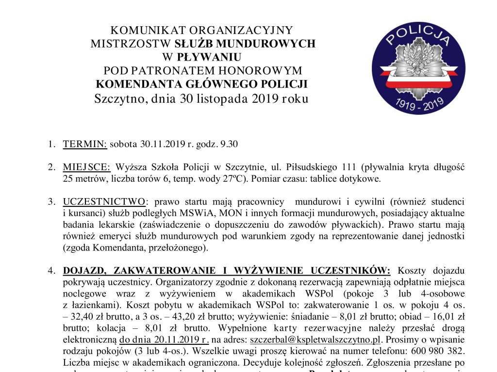 Mistrzostwa Służb Mundurowych w pływaniu