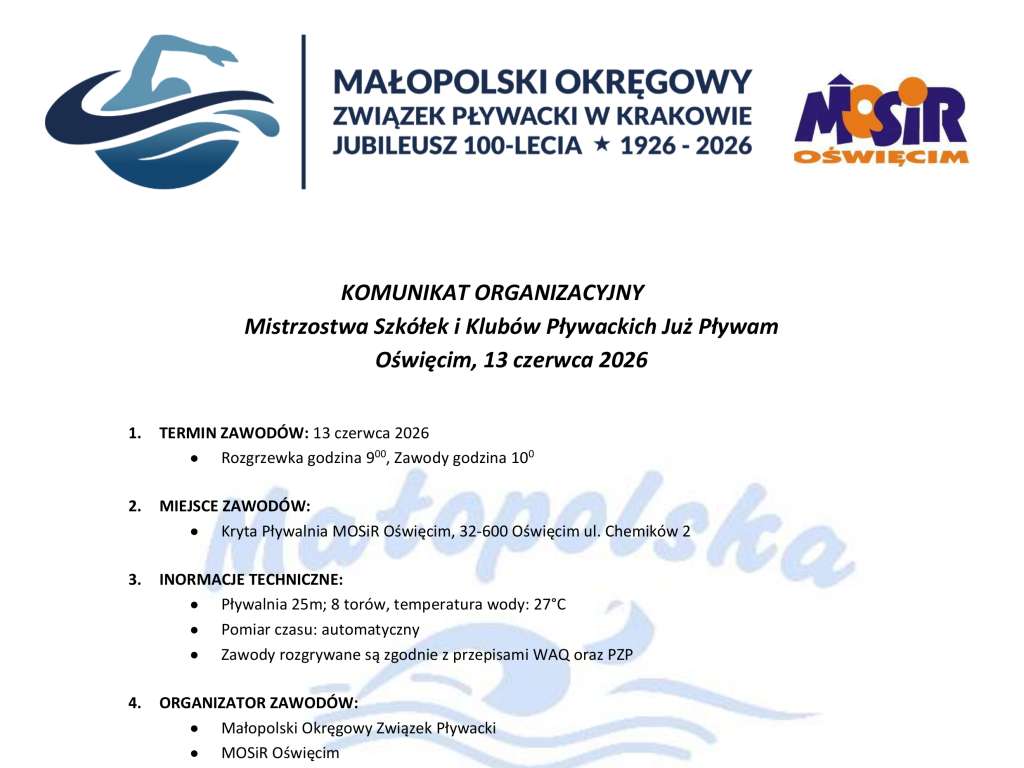 Mistrzostwa Szkółek i Klubów Już Pływam