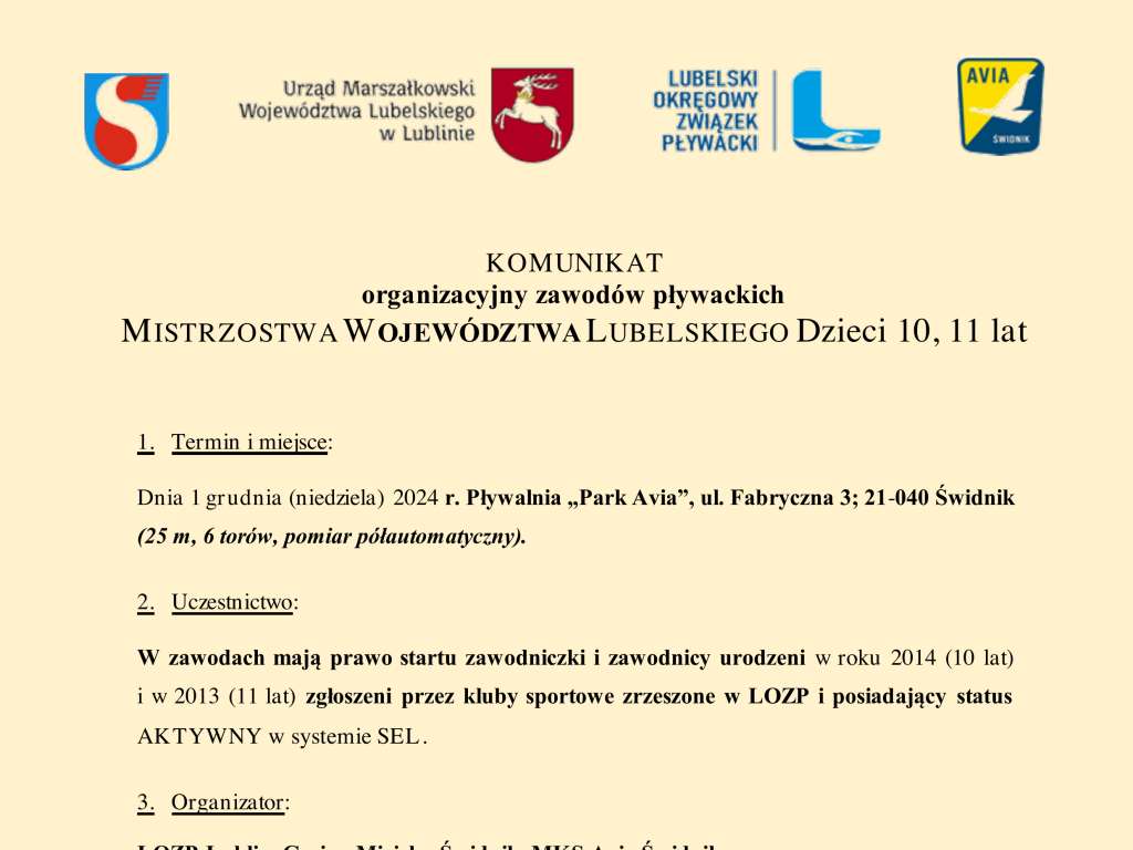 Mistrzostwa Województwa Lubelskiego Dzieci 10, 11 lat