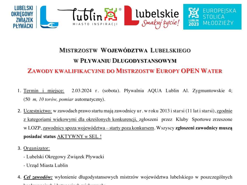 Mistrzostwa Województwa Lubelskiego w Pływaniu Długodystansowym