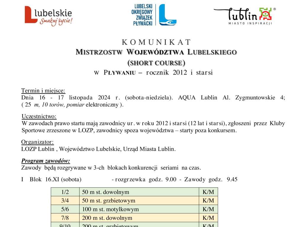 Mistrzostwa Województwa Lubelskiego w pływaniu