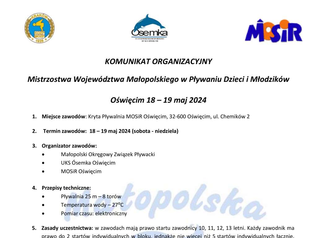 Mistrzostwa Województwa Małopolskiego w Pływaniu Dzieci i Młodzików