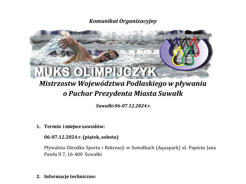 Mistrzostwa Województwa Podlaskiego w pływaniu o Puchar Prezydenta Miasta Suwałk