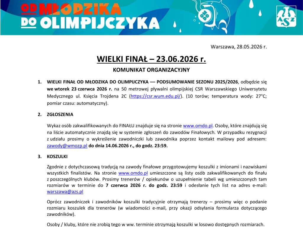 Od Młodzika do Olimpijczyka Wielki Finał w sezonie 2025/2026