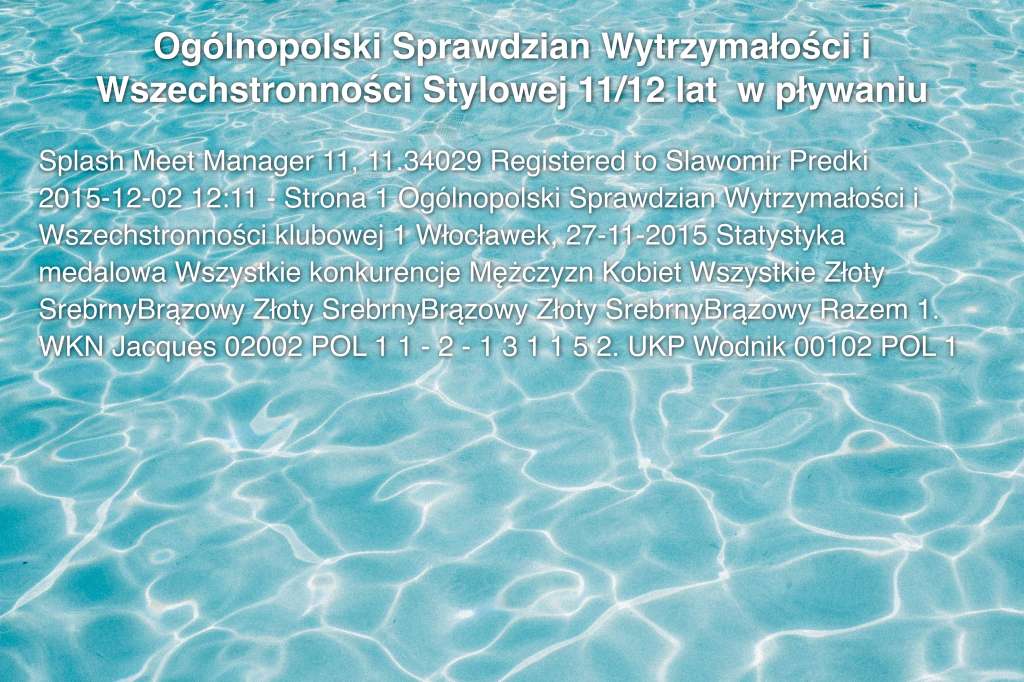 Ogólnopolski Sprawdzian Wytrzymałości i Wszechstronności Stylowej 11/12 lat  w pływaniu SPRAWDZIAN KLUBOWY