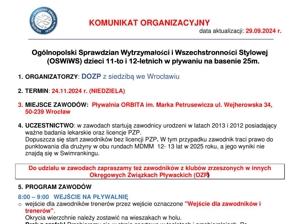 Ogólnopolski Sprawdzian Wytrzymałości i Wszechstronności Stylowej dzieci 11,12 lat