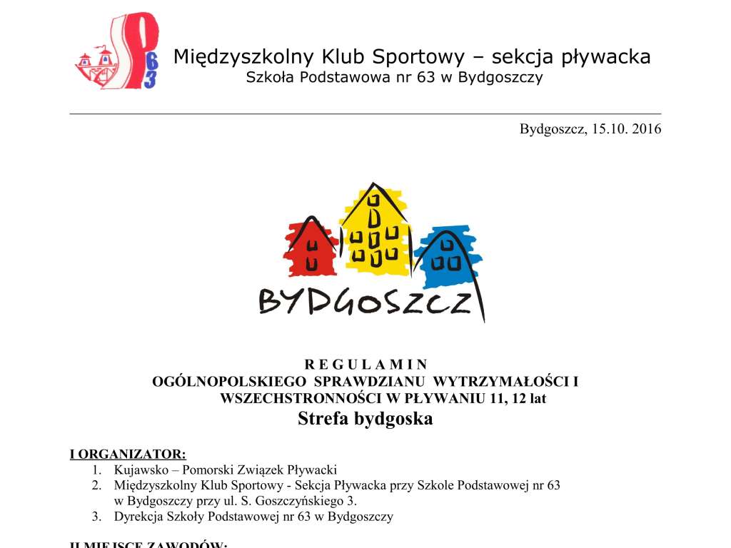 Ogólnopolski Sprawdzian Wytrzymałości i Wszechstronności stylowej w pływaniu 11,12 lat strefa bydgoska