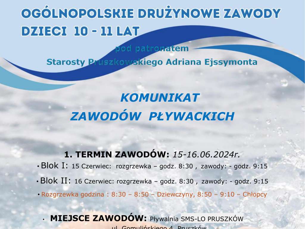 Ogólnopolskie Drużynowe Zawody Dzieci 10-11 lat w pływaniu