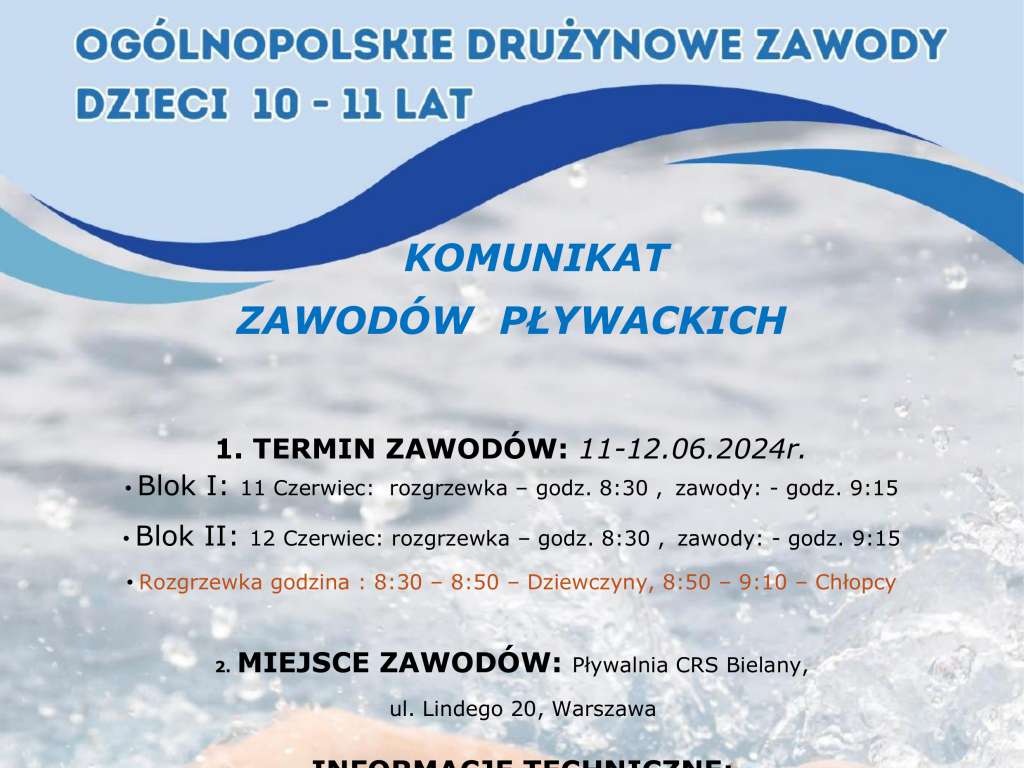 Ogólnopolskie Drużynowe Zawody Dzieci 10-11 lat w pływaniu