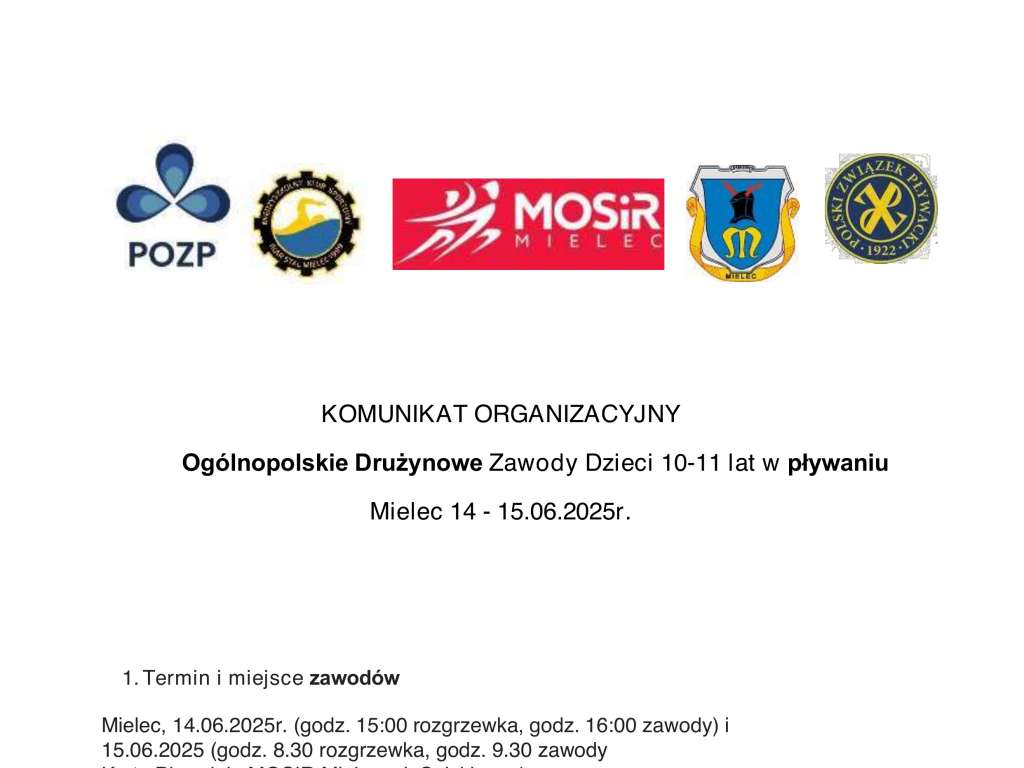 Ogólnopolskie Drużynowe Zawody Dzieci 10-11 lat w pływaniu