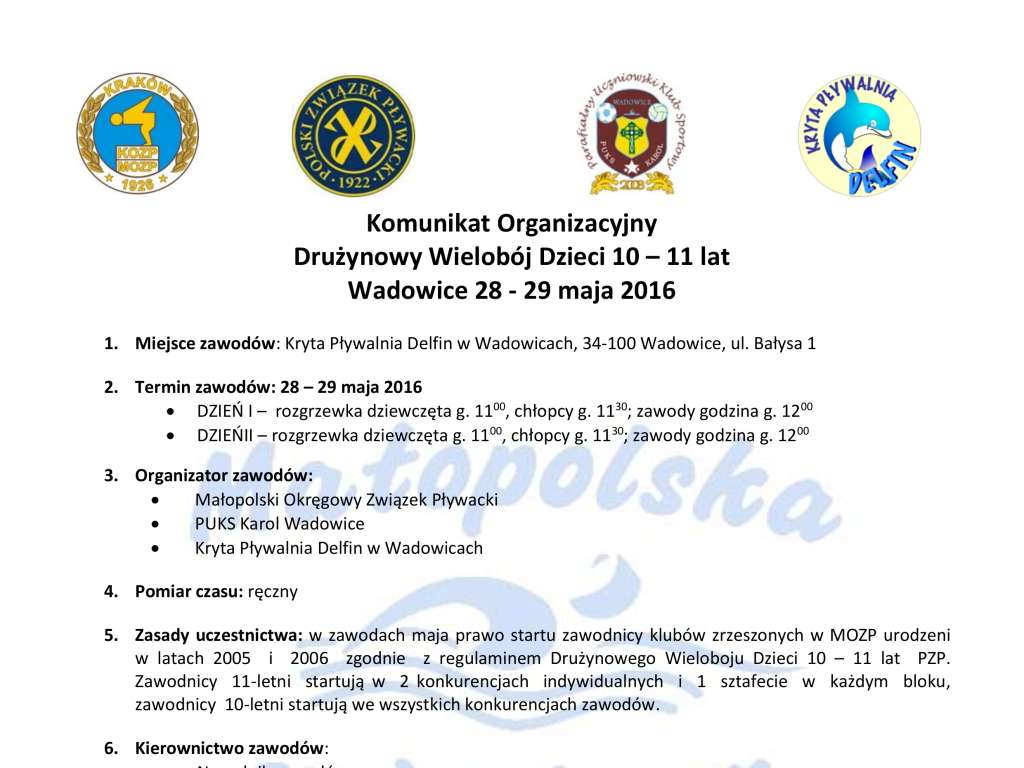 Ogólnopolskie Drużynowe Zawody Dzieci 10 i 11 lat w pływaniu