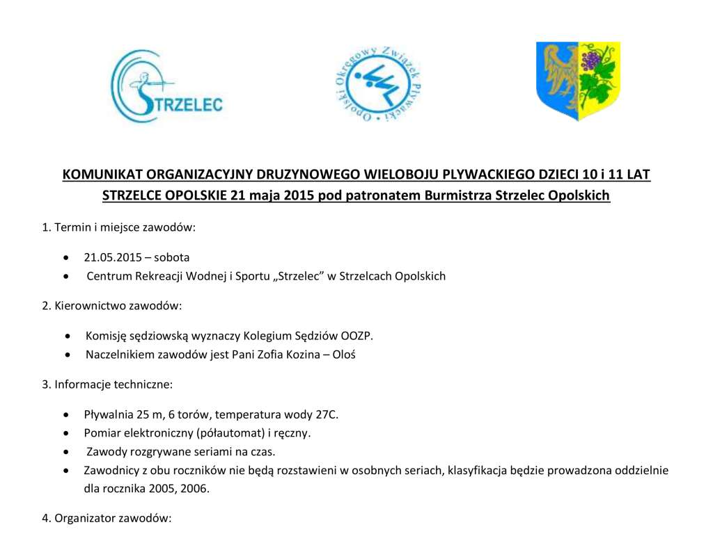 Ogólnopolskie Drużynowe Zawody Dzieci 10 i 11 lat w pływaniu
