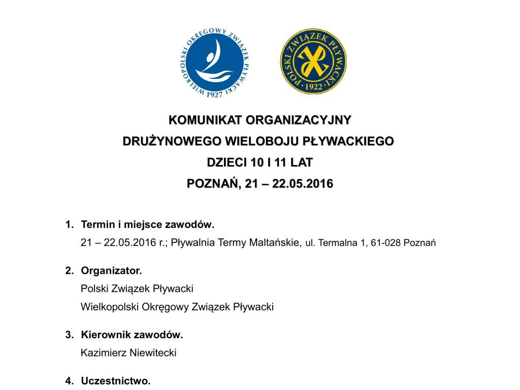 Ogólnopolskie Drużynowe Zawody Dzieci 10 i 11 lat w pływaniu