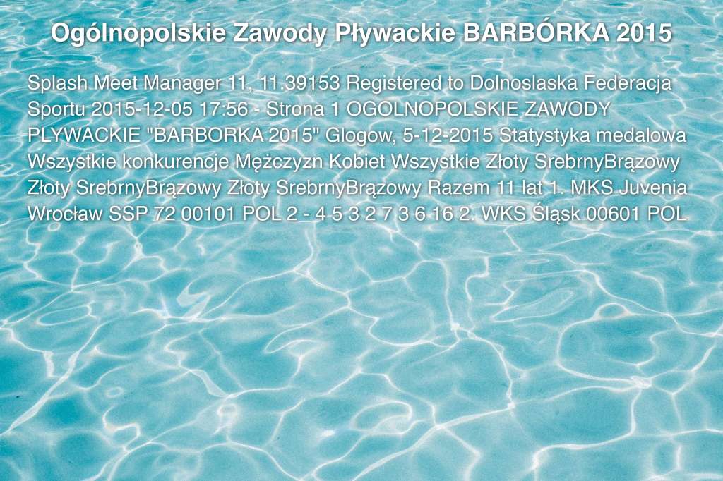 Ogólnopolskie Zawody Pływackie BARBÓRKA 2015