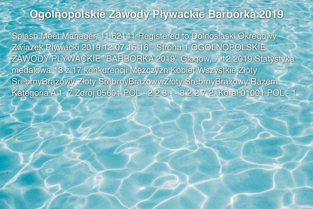 Ogólnopolskie Zawody Pływackie Barbórka 2019