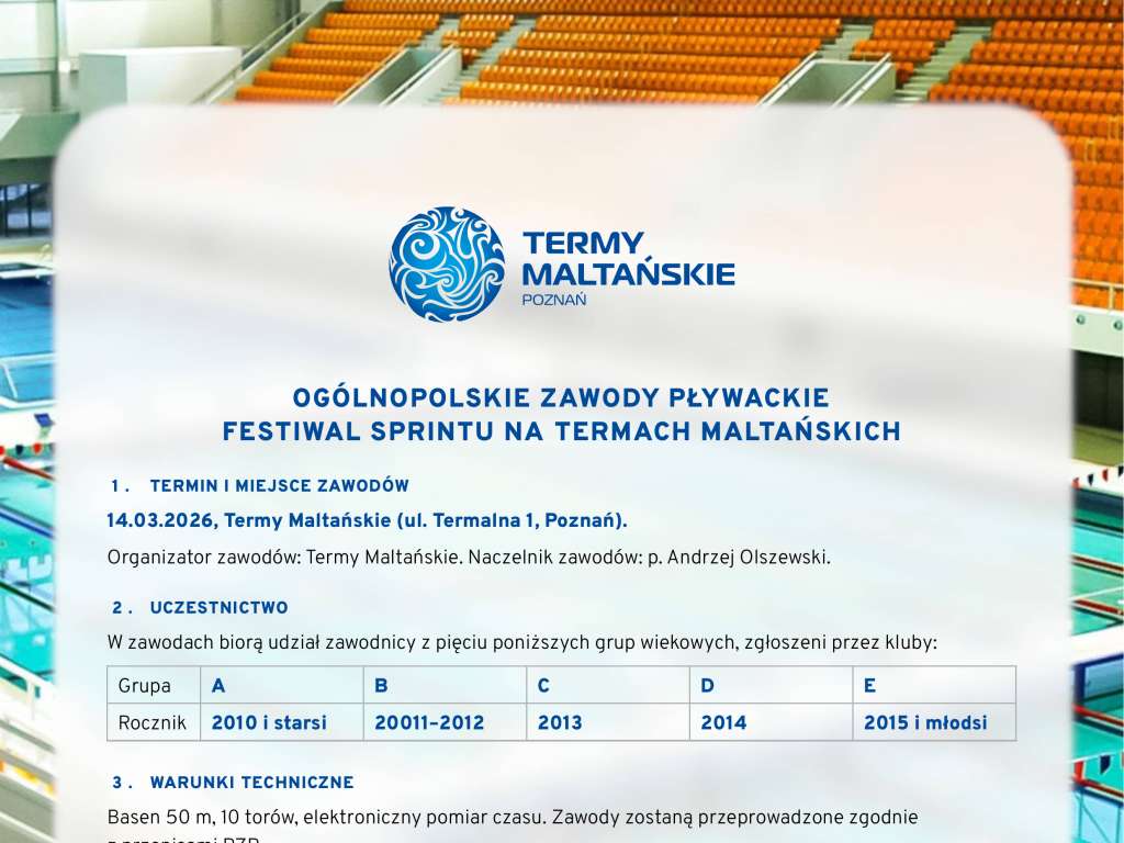 Ogólnopolskie Zawody Pływackie Festiwal Sprintu na Termach Maltańskich
