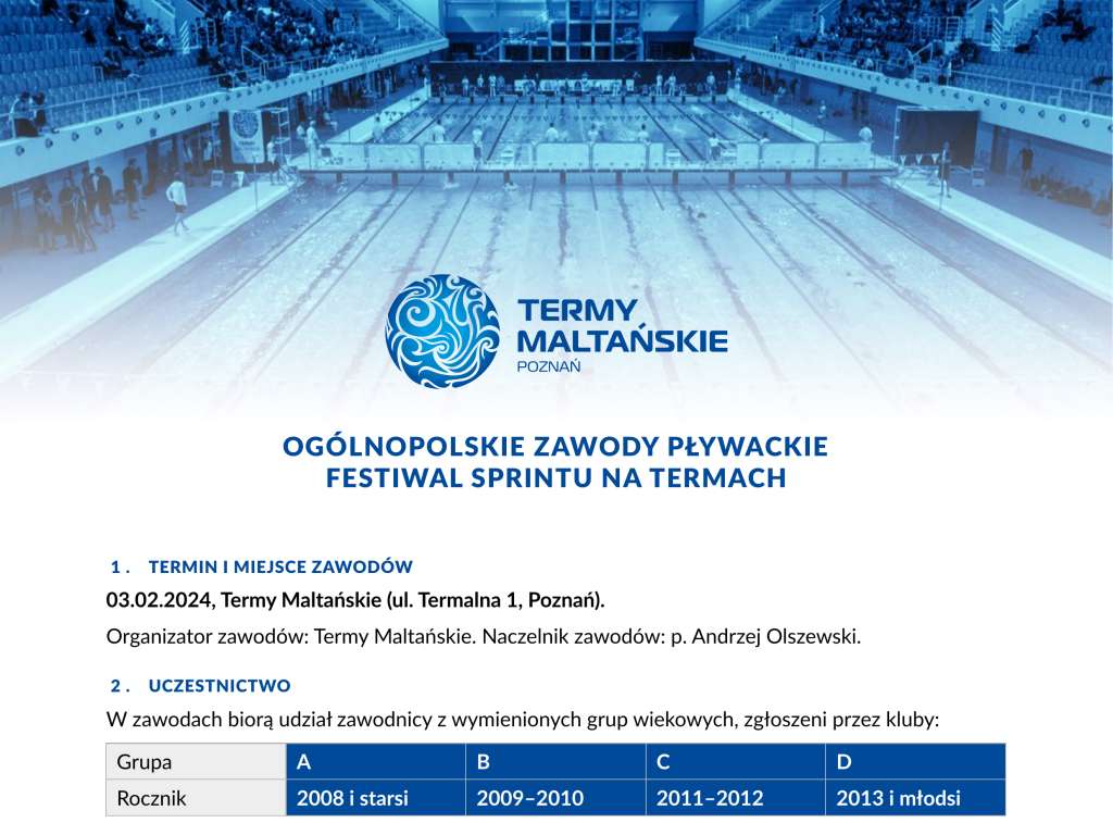 Ogólnopolskie Zawody Pływackie Festiwal Sprintu na Termach