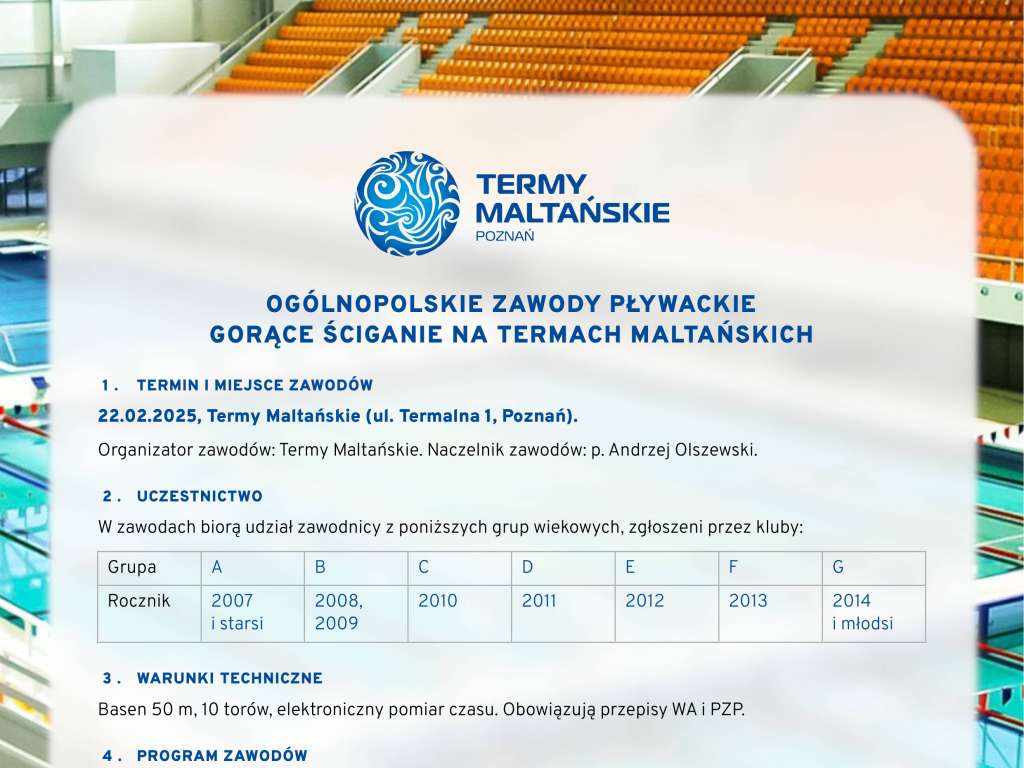 Ogólnopolskie Zawody Pływackie Gorące Ściganie na Termach