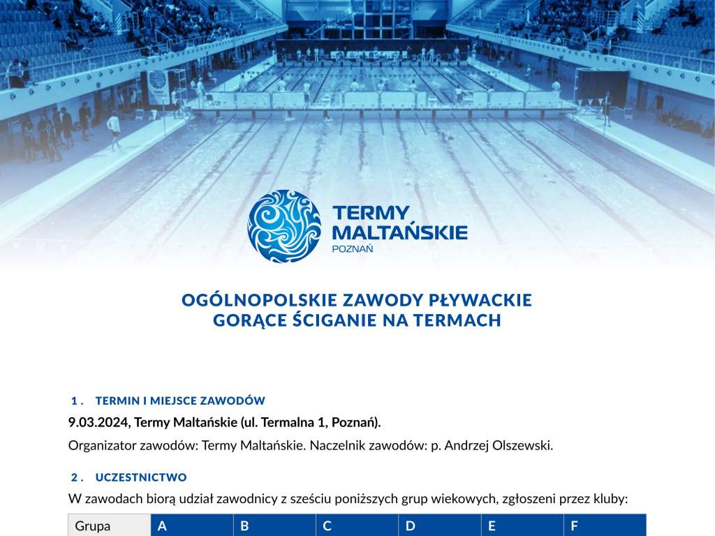 Ogólnopolskie Zawody Pływackie Gorące Ściganie na Termach