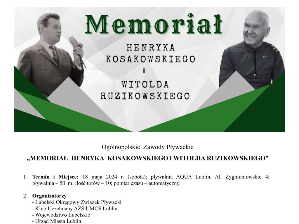 Ogólnopolskie Zawody Pływackie - Memoriał Henryka Kosakowskiego i Witolda Ruzikowskiego