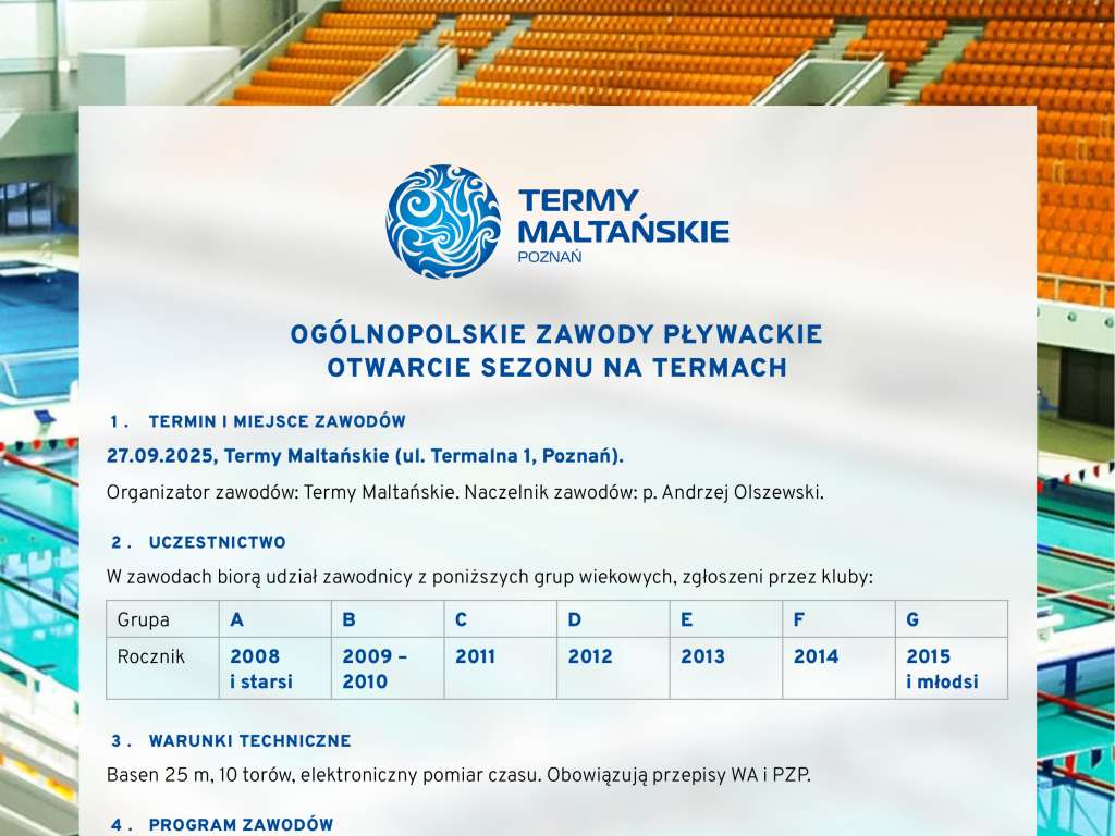 Ogólnopolskie Zawody Pływackie Otwarcie Sezonu na Termach - SPLASH Meet Manager 11